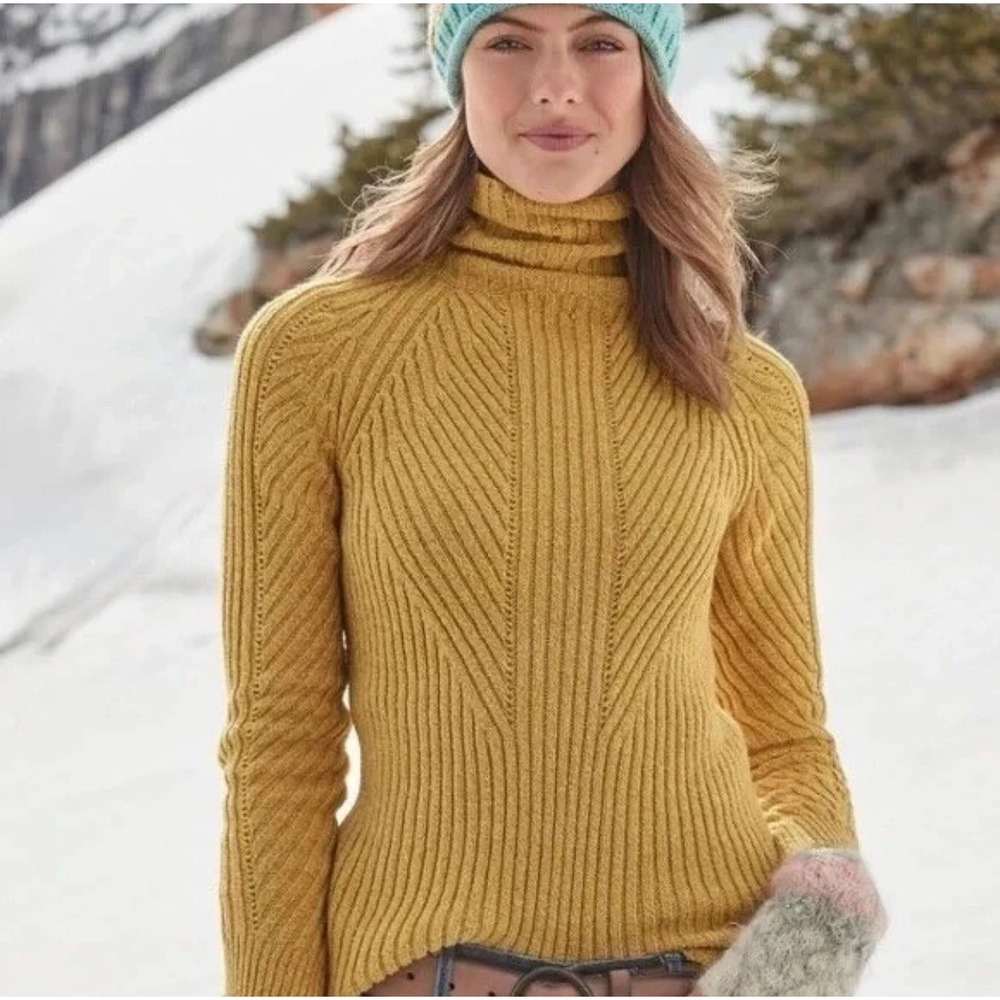 Sundance‎ Women's Toasty Dimensions Turtleneck Sweater Yellow Knit- Size Large